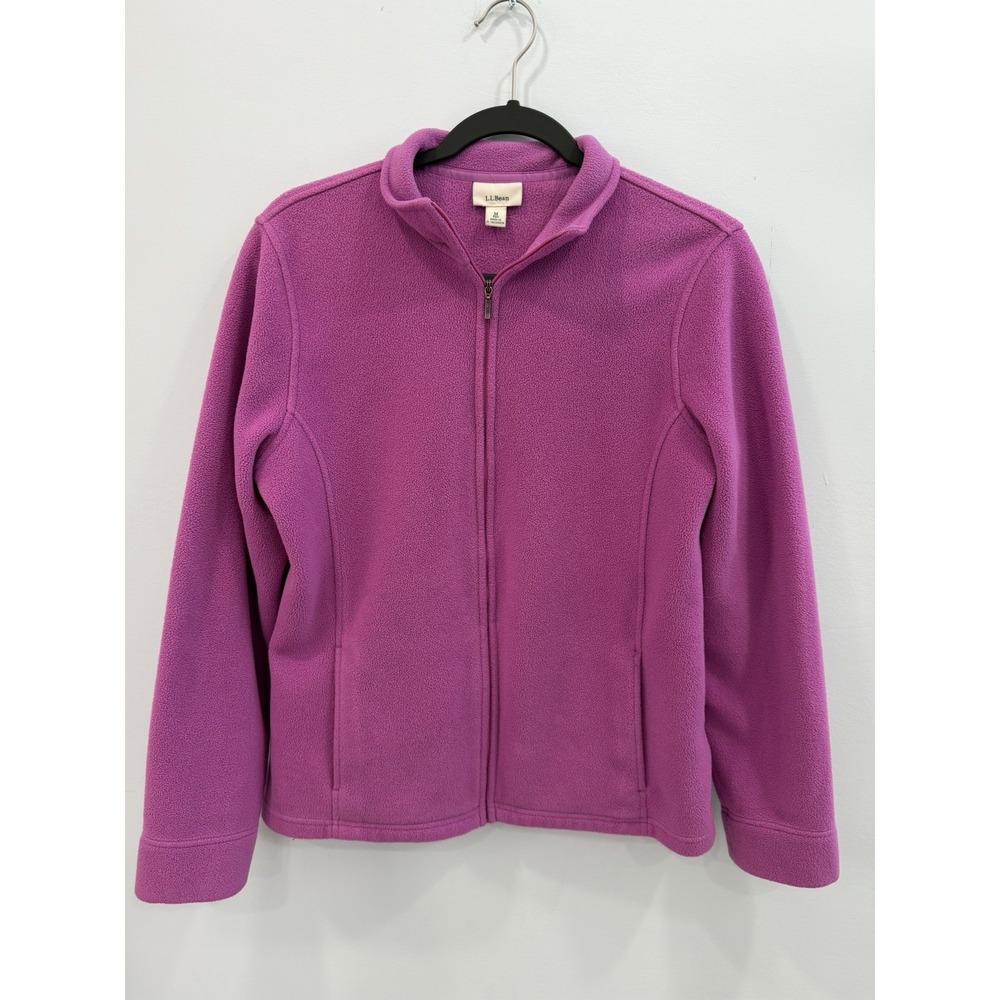 LL Bean Polartec Fleece Jacket Medium Purple Full Zip Outdoor Hiking Cozy Layers